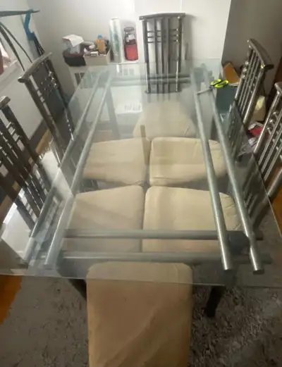 Glass Dining table with 6 chairs, View more