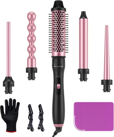 5-in-1 Curling Iron Set with Thermal Brush & 4 Ceramic Wands (0., View more