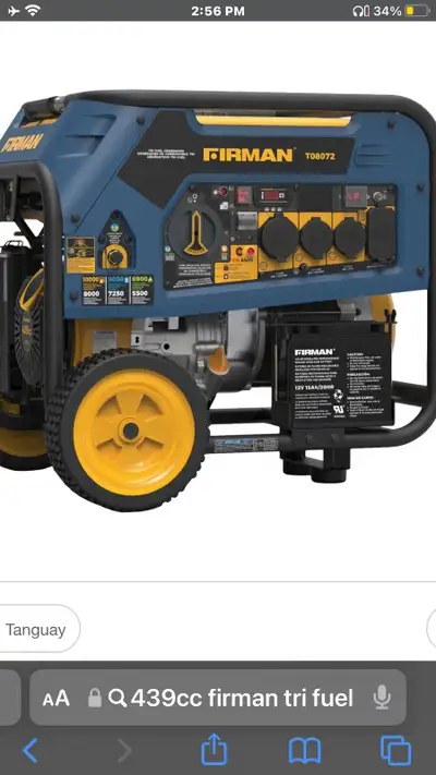 10000watt starting 8000 watt running electric start generator Runs on gas propane or natural gas 71...