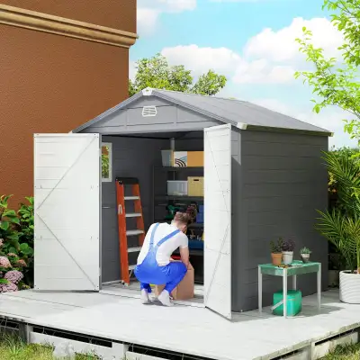 8' x 6' Plastic Garden Storage Shed with Latch Door, Vents, Slop, View more