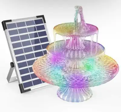 Solar Powered 3 Tier Garden Water Fountain with Color LED Lights, View more