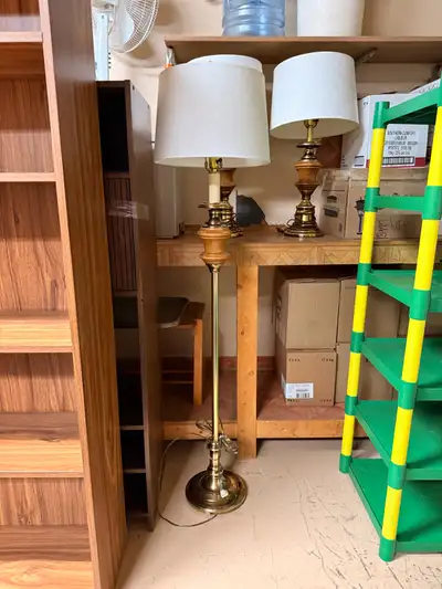 vintage Brass + Wood lamp set , View more