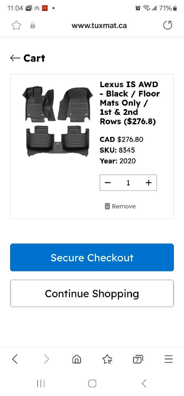 Lexus IS350 AWD Floor Mats dans Autres pièces et accessoires  à Ville de Montréal - Image 3