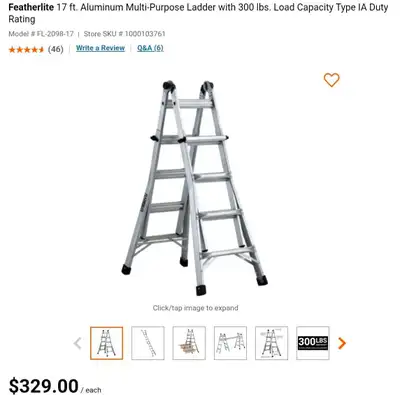 Featherlite 17 ft. Aluminum Multi-Purpose Ladder with 300 lbs A1, View more