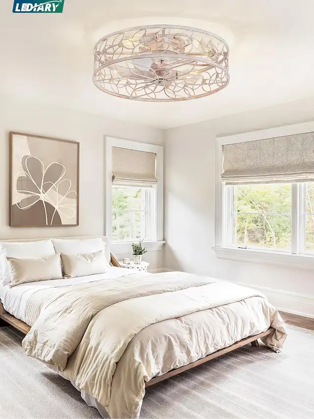 LEDIARY 23" Caged Ceiling Fan with Light – White-Gold Flush Moun in Indoor Lighting & Fans in Mississauga / Peel Region - Image 6