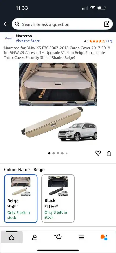 Marretoo Cargo Cover for BMW X5 E70 (2007–2018) – Beige | NEW Brand new Marretoo retractable cargo c...