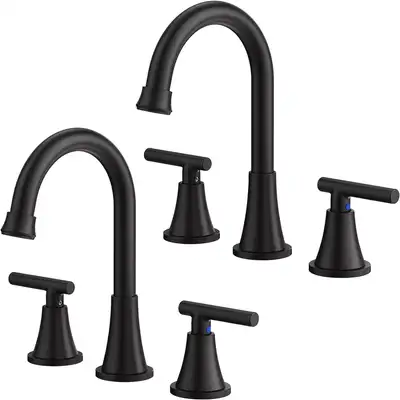 2 Pack Bathroom Faucets for Sink 3 Hole, Hurran Matte Black, View more