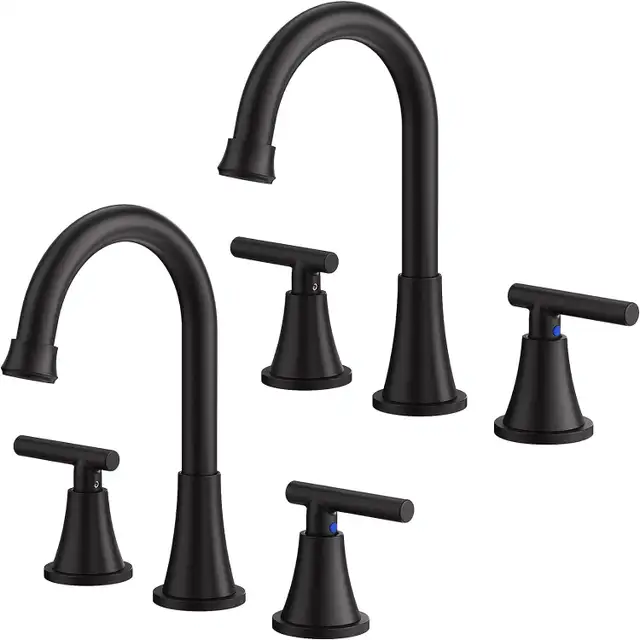 2 Pack Bathroom Faucets for Sink 3 Hole, Hurran Matte Black in Bathwares in Gatineau - Image 2