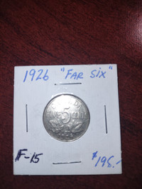 Extremely rare Canadian coin 1926 " far 6" F12 grade