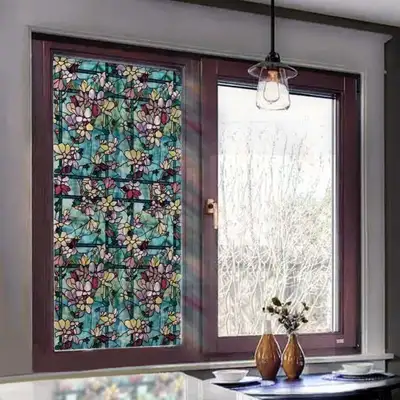 Funlife Stained Glass Window Film, Winter Blue Magnolia, View more