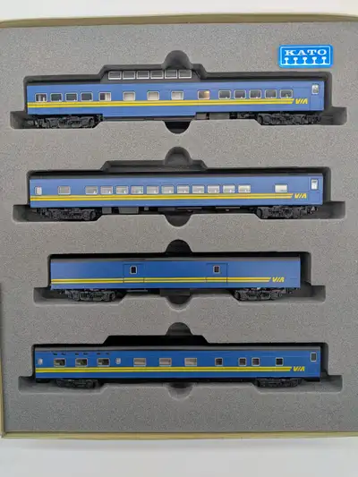 Selling a set of 4 Kato N Scale Via Rail Passenger car. These are in fantastic condition and look li...
