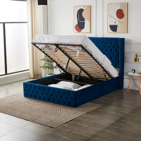 Storage Lift-Up quuen Size bed | Double Beds | Bue Velvet Beds