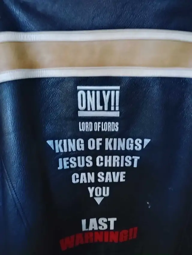 men's leather jacket  with gospel writing on it  in Men's in Edmonton - Image 7