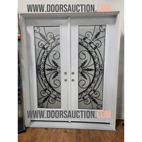 Steel Double Door 66" White Full Wrought Iron Glass