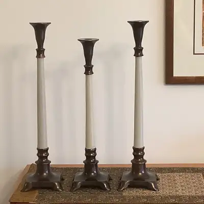 BRASS and PORCELAIN CANDLE HOLDERS, View more