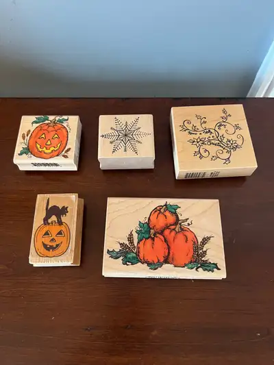 Set of 5 Seasonal rubber stamps Halloween and Christmas $5, View more