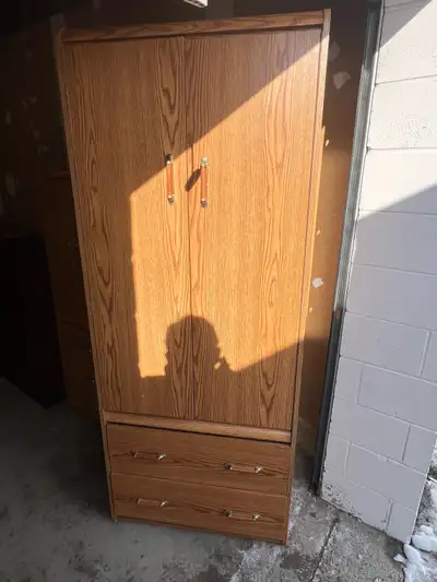 Free delivery used Oak Finish Wardrobe with Drawers, View more