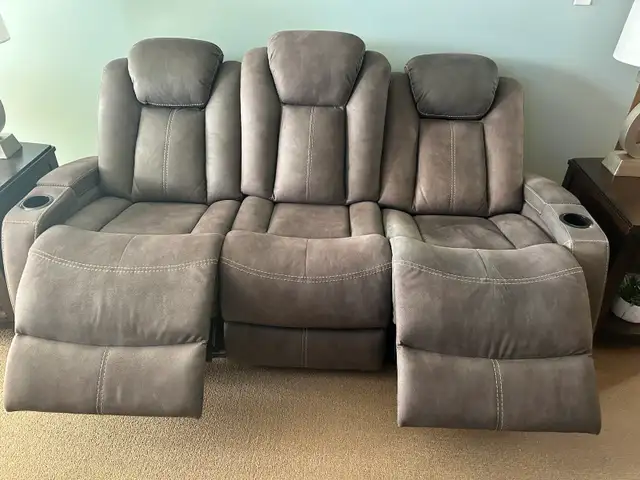 Three Piece Faux Suede Power Reclining Sofa Set in Couches & Futons in Red Deer - Image 2