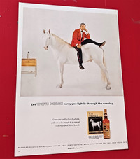 VINTAGE 1956 WHITE HORSE SCOTCH ORGINAL RETRO AD - AFFICHE 50S
