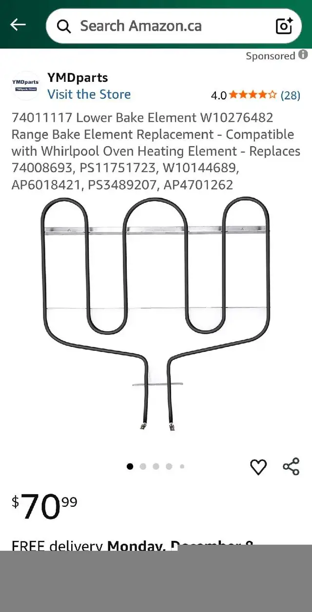 74011117 Lower Bake Element W10276482Range Bake Element Replacem in Stoves, Ovens & Ranges in Markham / York Region - Image 6