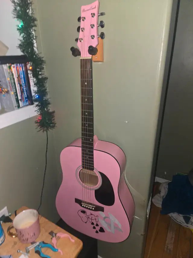 Pink beaver creek acoustic guitar with soft case $16062863261991297121