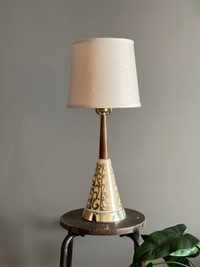 Mid Century Gold & Wood Table Lamp