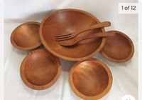 VINTAGE Baribo-Made 7-pc. SOLID Wood Salad Bowl Set
