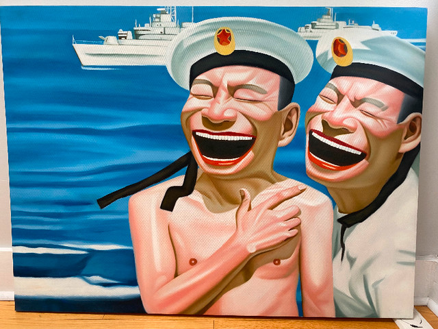 Oil painting - Smiling faces series - Yue Minjun reproduction in Arts & Collectibles in Ottawa - Image 3