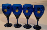 Vintage Libbey Cobalt Blue Celestial Wine Glasses - Set of  # 4