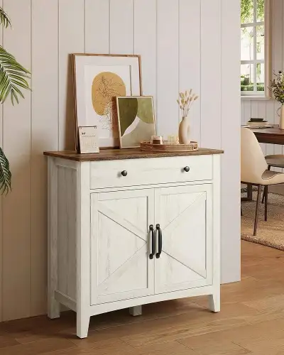 Coffee Bar Cabinet, Kitchen Storage Cabinet with a Drawer, Farmhouse Cabinet Sideboard with Adjustab...