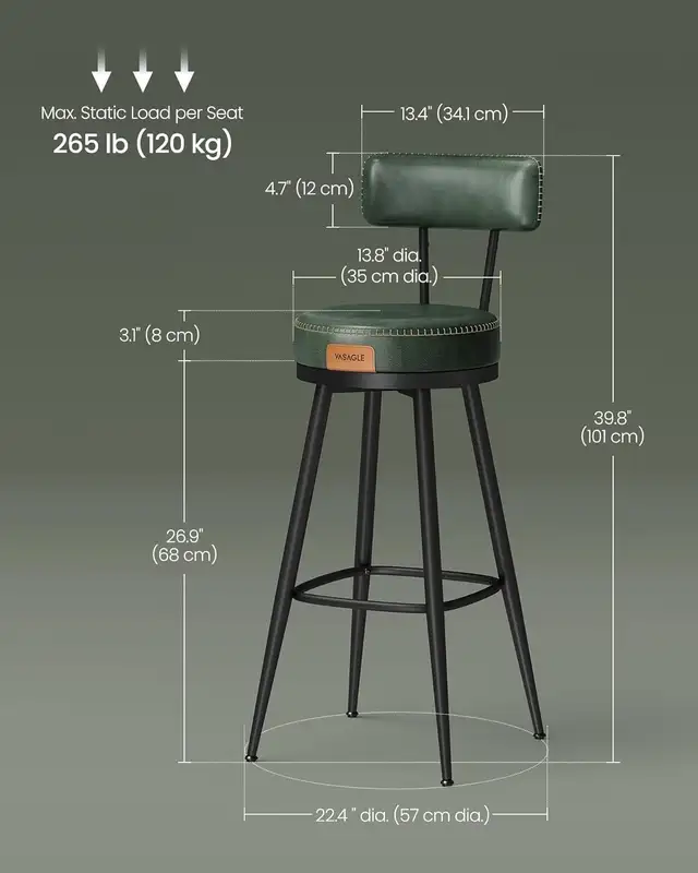Swivel Counter Bar Stools with Backs, Synthetic Leather with Sti in Chairs & Recliners in Markham / York Region - Image 6