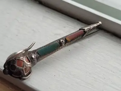Antique Scottish Agate Sterling Silver Sword Brooch, View more