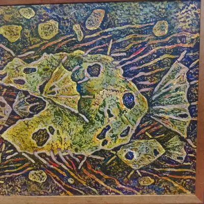Original oil painting 16 by 21 " Fish with frame
