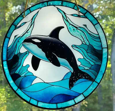 Pick up in Noelville. Delivery/Shipping also available. New, unused decorative orca whale faux stain...