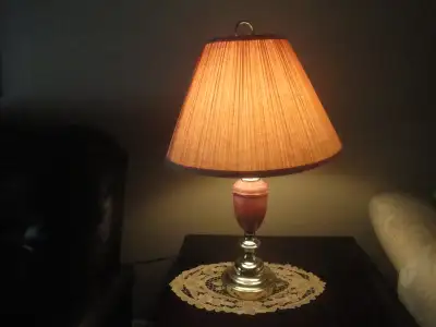 2 PINK/BRASS BEDROOM/LIVING ROOM LAMPS IN LIKE NEW CONDITION!, View more