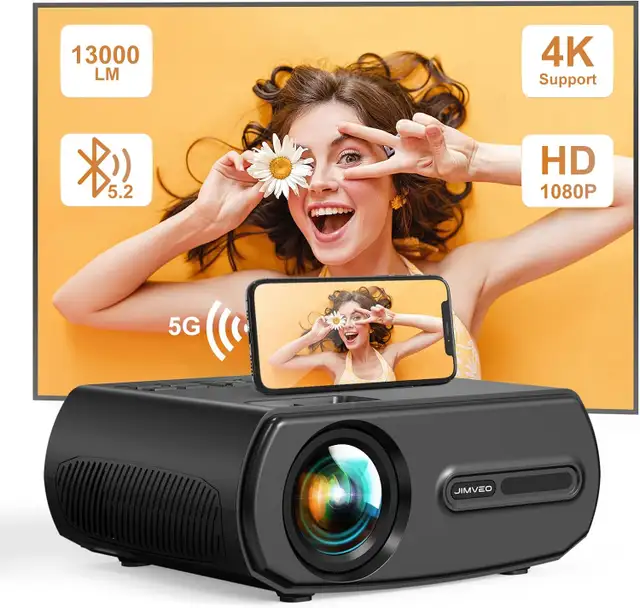 Jimveo WiFi Projector (w/ free HD ProjectorSCREEN), 9000L Full H