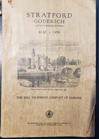 1956 Bell Phone Book Goderich, Clinton, Hensall, Stratford etc, View more