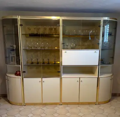 Vintage Brass and Off White China Cabinet, View more