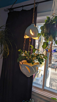 Lampe suspendue et cache-pot pour plante