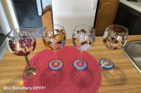 4 -Hand Painted Wine Glasses