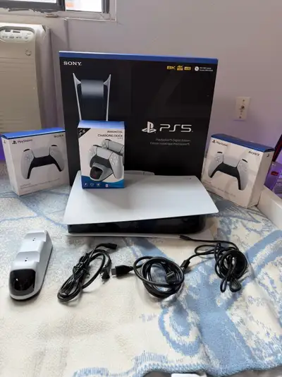 PS5 Digital Edition With Box 2 Controllers and Charging Dock, View more