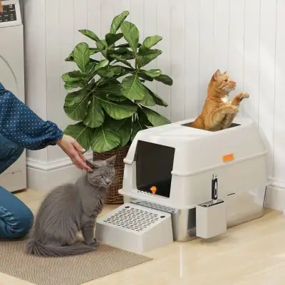 Stainless Steel Cat Litter Box with Lid, Light Grey Color , View more