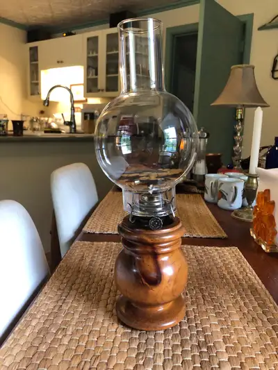 Vintage Wood & Glass Kerosene Lamp Made By Lamplight Farms, View more
