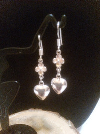 #143 925 Sterling Silver Flower/ Heart Hook Pierced Earrings 2.2