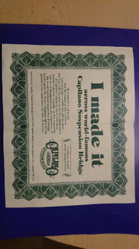 OBO Vintage Capilano Suspension Bridge Certificate I made It