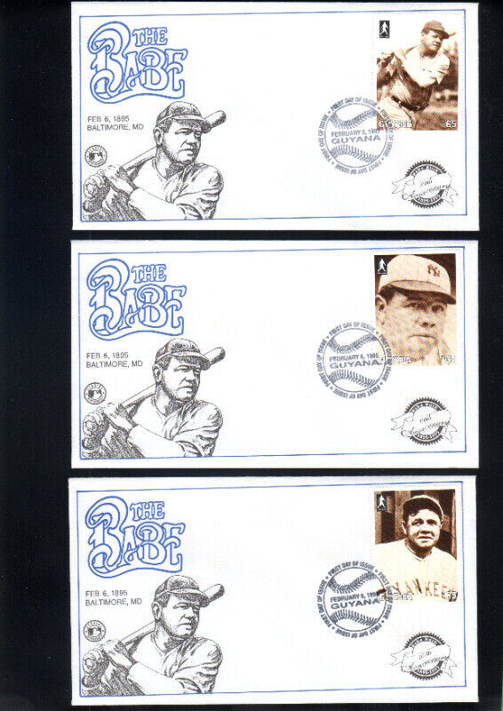 BASEBALL BABE RUTH FIRST DAY OF ISSUE GUYANA COMPLET SET 12/12 dans Art et objets de collection  à Thetford Mines