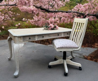 Wood Vanity/ Desk with adjustable upholstered seat