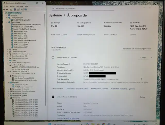 Ordinateur Acer Aspire, CPU i5-12400, 8GB RAM, SSD, Wifi, Win 11 in Desktop Computers in City of Montréal - Image 6
