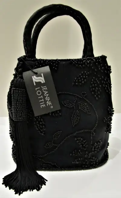 NEW, CANADIAN DESIGNER JEANNE LOTTIE BLACK BEADED EVENING BAG, View more