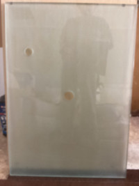 Frosted glass vanity top -31”W, 22”D. Drain and faucet holes NEW